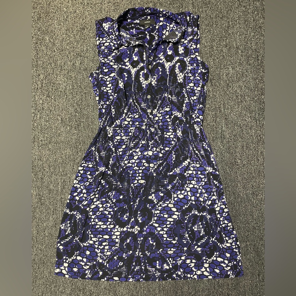 Alfani Purple & Black Sleeveless Button Down Collared Dress Size 12 - Picture 2 of 9